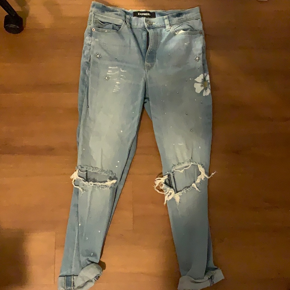 Floral and Diamond Boyfriend Jeans
